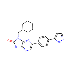 O=c1[nH]c2ncc(-c3ccc(-c4ccn[nH]4)cc3)nc2n1CC1CCCCC1 ZINC000082153908