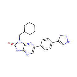 O=c1[nH]c2ncc(-c3ccc(-c4cn[nH]c4)cc3)nc2n1CC1CCCCC1 ZINC000082156618