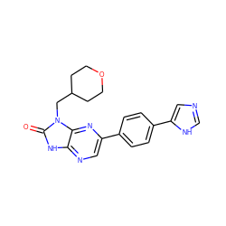 O=c1[nH]c2ncc(-c3ccc(-c4cnc[nH]4)cc3)nc2n1CC1CCOCC1 ZINC000082150769