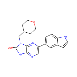 O=c1[nH]c2ncc(-c3ccc4[nH]ccc4c3)nc2n1CC1CCOCC1 ZINC000082154581