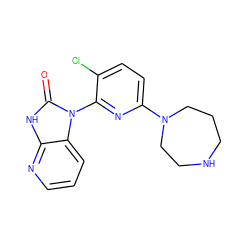 O=c1[nH]c2ncccc2n1-c1nc(N2CCCNCC2)ccc1Cl ZINC001772587791