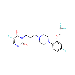 O=c1[nH]cc(F)c(=O)n1CCCN1CCN(c2ccc(F)cc2OCC(F)(F)F)CC1 ZINC000013490001