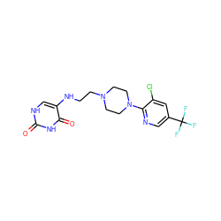 O=c1[nH]cc(NCCN2CCN(c3ncc(C(F)(F)F)cc3Cl)CC2)c(=O)[nH]1 ZINC000008781466