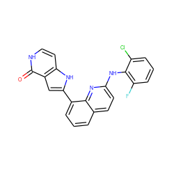 O=c1[nH]ccc2[nH]c(-c3cccc4ccc(Nc5c(F)cccc5Cl)nc34)cc12 ZINC000222333232