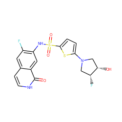 O=c1[nH]ccc2cc(F)c(NS(=O)(=O)c3ccc(N4C[C@H](O)[C@H](F)C4)s3)cc12 ZINC001772650876