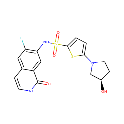 O=c1[nH]ccc2cc(F)c(NS(=O)(=O)c3ccc(N4CC[C@@H](O)C4)s3)cc12 ZINC001772598309