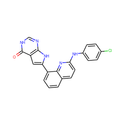 O=c1[nH]cnc2[nH]c(-c3cccc4ccc(Nc5ccc(Cl)cc5)nc34)cc12 ZINC001772593874