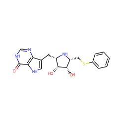 O=c1[nH]cnc2c(C[C@@H]3N[C@H](CSc4ccccc4)[C@H](O)[C@@H]3O)c[nH]c12 ZINC001772593459