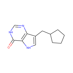 O=c1[nH]cnc2c(CC3CCCC3)c[nH]c12 ZINC000100738893