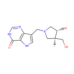 O=c1[nH]cnc2c(CN3C[C@H](O)[C@@](F)(CO)C3)c[nH]c12 ZINC000040973416