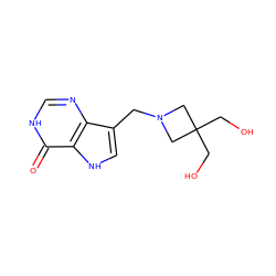 O=c1[nH]cnc2c(CN3CC(CO)(CO)C3)c[nH]c12 ZINC000014977911