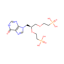 O=c1[nH]cnc2c1ncn2C[C@@H](COCCP(=O)(O)O)OCCP(=O)(O)O ZINC000206811399