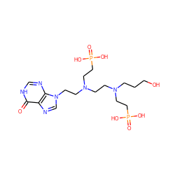 O=c1[nH]cnc2c1ncn2CCN(CCN(CCCO)CCP(=O)(O)O)CCP(=O)(O)O ZINC000473137596