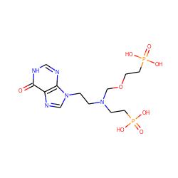 O=c1[nH]cnc2c1ncn2CCN(CCP(=O)(O)O)COCCP(=O)(O)O ZINC000299858934