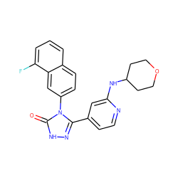 O=c1[nH]nc(-c2ccnc(NC3CCOCC3)c2)n1-c1ccc2cccc(F)c2c1 ZINC000066252779