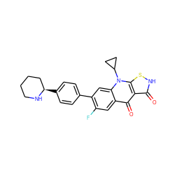 O=c1[nH]sc2c1c(=O)c1cc(F)c(-c3ccc([C@@H]4CCCCN4)cc3)cc1n2C1CC1 ZINC000028571355