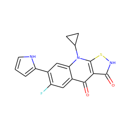 O=c1[nH]sc2c1c(=O)c1cc(F)c(-c3ccc[nH]3)cc1n2C1CC1 ZINC000028569993