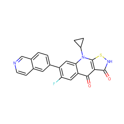 O=c1[nH]sc2c1c(=O)c1cc(F)c(-c3ccc4cnccc4c3)cc1n2C1CC1 ZINC000028572086