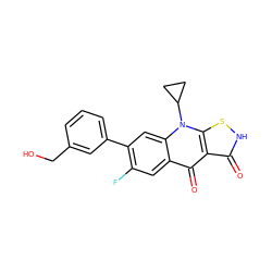 O=c1[nH]sc2c1c(=O)c1cc(F)c(-c3cccc(CO)c3)cc1n2C1CC1 ZINC000028571023