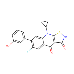 O=c1[nH]sc2c1c(=O)c1cc(F)c(-c3cccc(O)c3)cc1n2C1CC1 ZINC000028571264