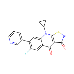 O=c1[nH]sc2c1c(=O)c1cc(F)c(-c3cccnc3)cc1n2C1CC1 ZINC000009132754