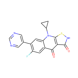 O=c1[nH]sc2c1c(=O)c1cc(F)c(-c3cncnc3)cc1n2C1CC1 ZINC000028569992