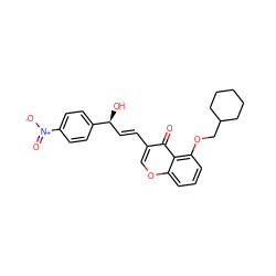 O=c1c(/C=C/[C@H](O)c2ccc([N+](=O)[O-])cc2)coc2cccc(OCC3CCCCC3)c12 ZINC000095594499