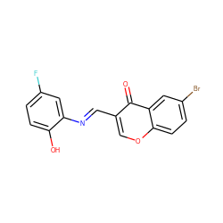 O=c1c(/C=N/c2cc(F)ccc2O)coc2ccc(Br)cc12 ZINC001772655378