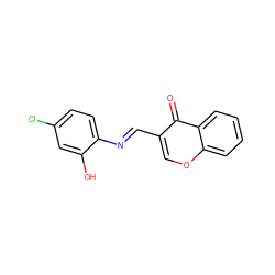 O=c1c(/C=N/c2ccc(Cl)cc2O)coc2ccccc12 ZINC001772602713