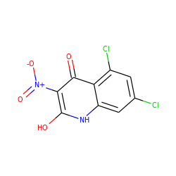 O=c1c([N+](=O)[O-])c(O)[nH]c2cc(Cl)cc(Cl)c12 ZINC000013760418