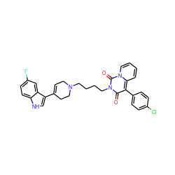 O=c1c(-c2ccc(Cl)cc2)c2ccccn2c(=O)n1CCCCN1CC=C(c2c[nH]c3ccc(F)cc23)CC1 ZINC000299855430