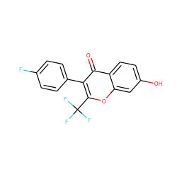 O=c1c(-c2ccc(F)cc2)c(C(F)(F)F)oc2cc(O)ccc12 ZINC000005731164