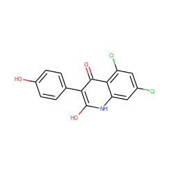 O=c1c(-c2ccc(O)cc2)c(O)[nH]c2cc(Cl)cc(Cl)c12 ZINC000013727267