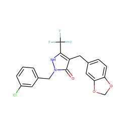 O=c1c(Cc2ccc3c(c2)OCO3)c(C(F)(F)F)[nH]n1Cc1cccc(Cl)c1 ZINC000148077109