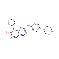 O=c1c(F)cc2cnc(Nc3ccc(N4CCNCC4)cc3)nc2n1C1CCCC1 ZINC001772572953