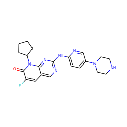 O=c1c(F)cc2cnc(Nc3ccc(N4CCNCC4)cn3)nc2n1C1CCCC1 ZINC000013641587