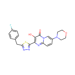 O=c1c(O)c(-c2nnc(Cc3ccc(F)cc3)s2)nc2ccc(N3CCOCC3)cn12 ZINC000064539991