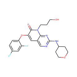 O=c1c(Oc2ccc(F)cc2F)cc2cnc(NC3CCOCC3)nc2n1CCCO ZINC000071316900