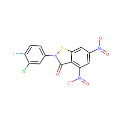 O=c1c2c([N+](=O)[O-])cc([N+](=O)[O-])cc2sn1-c1ccc(F)c(Cl)c1 ZINC000006668336