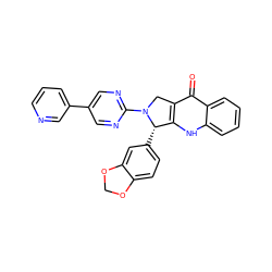 O=c1c2c([nH]c3ccccc13)[C@H](c1ccc3c(c1)OCO3)N(c1ncc(-c3cccnc3)cn1)C2 ZINC000013613018