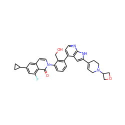 O=c1c2c(F)cc(C3CC3)cc2ccn1-c1cccc(-c2ccnc3[nH]c(C4=CCN(C5COC5)CC4)cc23)c1CO ZINC001772579246