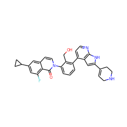 O=c1c2c(F)cc(C3CC3)cc2ccn1-c1cccc(-c2ccnc3[nH]c(C4=CCNCC4)cc23)c1CO ZINC001772575779