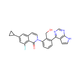 O=c1c2c(F)cc(C3CC3)cc2ccn1-c1cccc(-c2ncnc3[nH]ccc23)c1CO ZINC000299863321