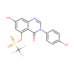 O=c1c2c(OS(=O)(=O)C(F)(F)F)cc(O)cc2ncn1-c1ccc(O)cc1 ZINC000014972381