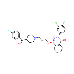 O=c1c2c(c(OCCCN3CCC(c4noc5cc(F)ccc45)CC3)nn1-c1ccc(Cl)c(Cl)c1)CCCC2 ZINC001772633513