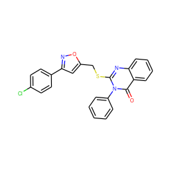 O=c1c2ccccc2nc(SCc2cc(-c3ccc(Cl)cc3)no2)n1-c1ccccc1 ZINC000014807184