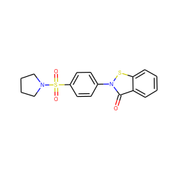 O=c1c2ccccc2sn1-c1ccc(S(=O)(=O)N2CCCC2)cc1 ZINC000003201723