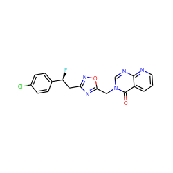 O=c1c2cccnc2ncn1Cc1nc(C[C@H](F)c2ccc(Cl)cc2)no1 ZINC000653726607