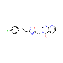 O=c1c2cccnc2ncn1Cc1nc(CCc2ccc(Cl)cc2)no1 ZINC000653735491