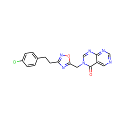 O=c1c2cncnc2ncn1Cc1nc(CCc2ccc(Cl)cc2)no1 ZINC000653737756